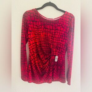 Calvin Klein Red and Black Patterned Long Sleeve Top